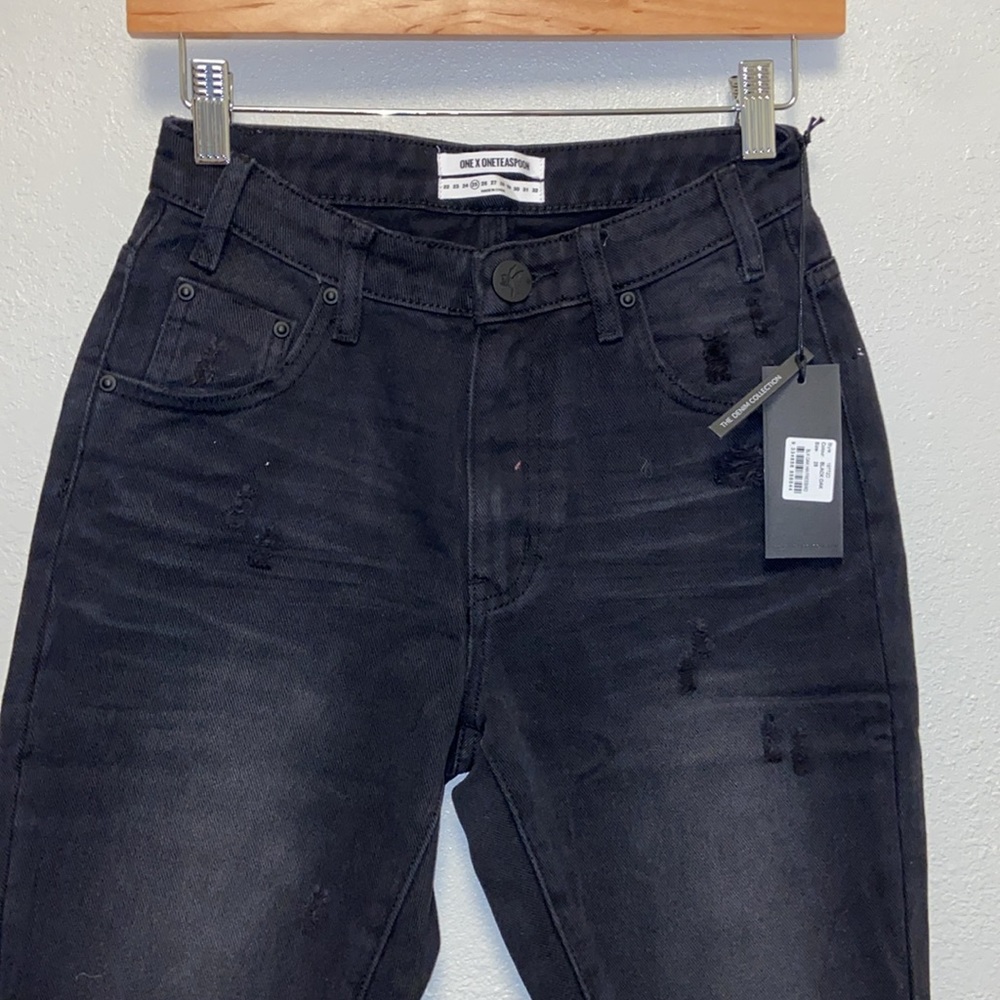 One Teaspoon NWT Black Oak Firebirds Distressed Raw Edge Cropped Jeans 3112 - Picture 4 of 15